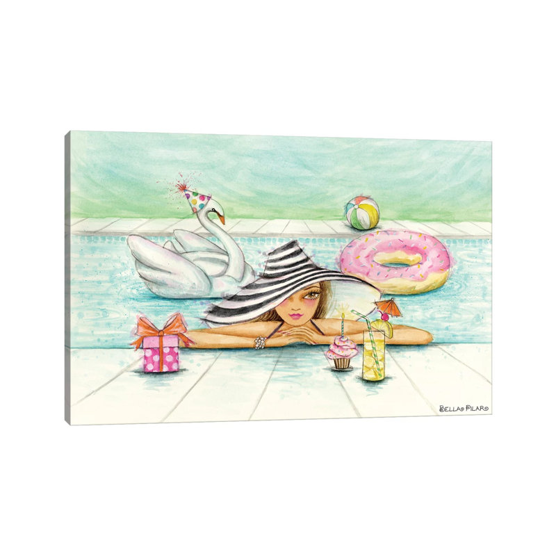 «Delphine At The Pool Party» par Bella Pilar - Toile tendue avec châssis sur toile tendue, H 12 po x l 18 po x 1,5 po