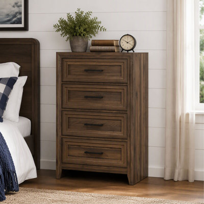Brown Finish 4-Drawer Chest with Contemporary Geometric Design for Bedroom and Home Storage