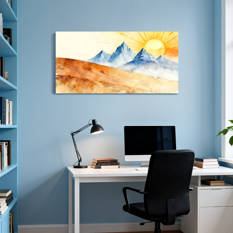 Paysage et nature, lever de soleil sur les sommets des montagnes, paysage, H 24 po x l 48 po