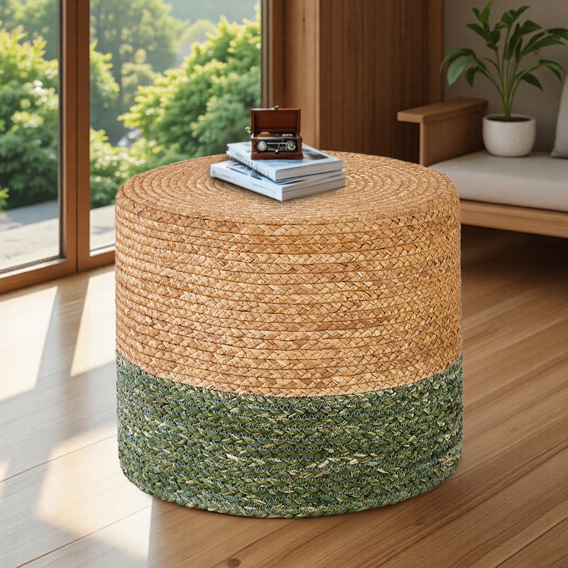 Onaway Upholstered Pouf, Natural/Green