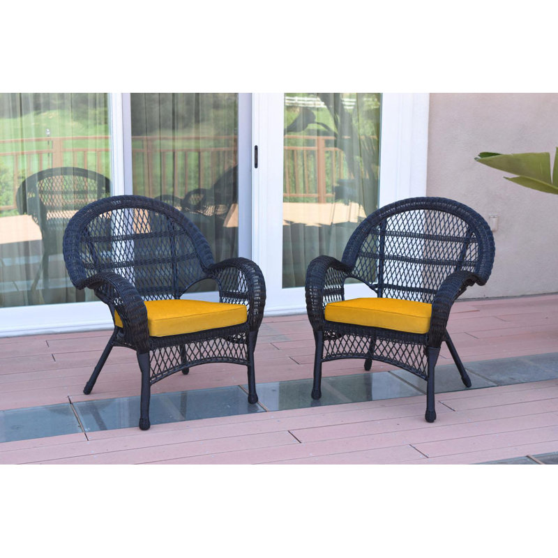 Maltby Wicker Outdoor Lounge Chair, Black, Steel Blue