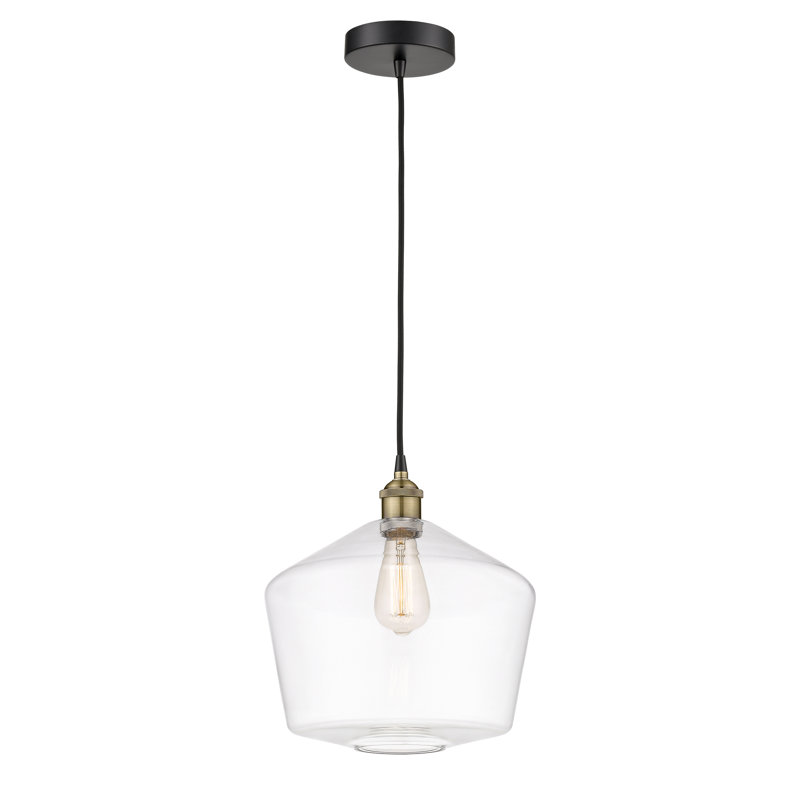 Luminaire suspendu 1 lumière Gabbie, Transparent, Laiton antique noir