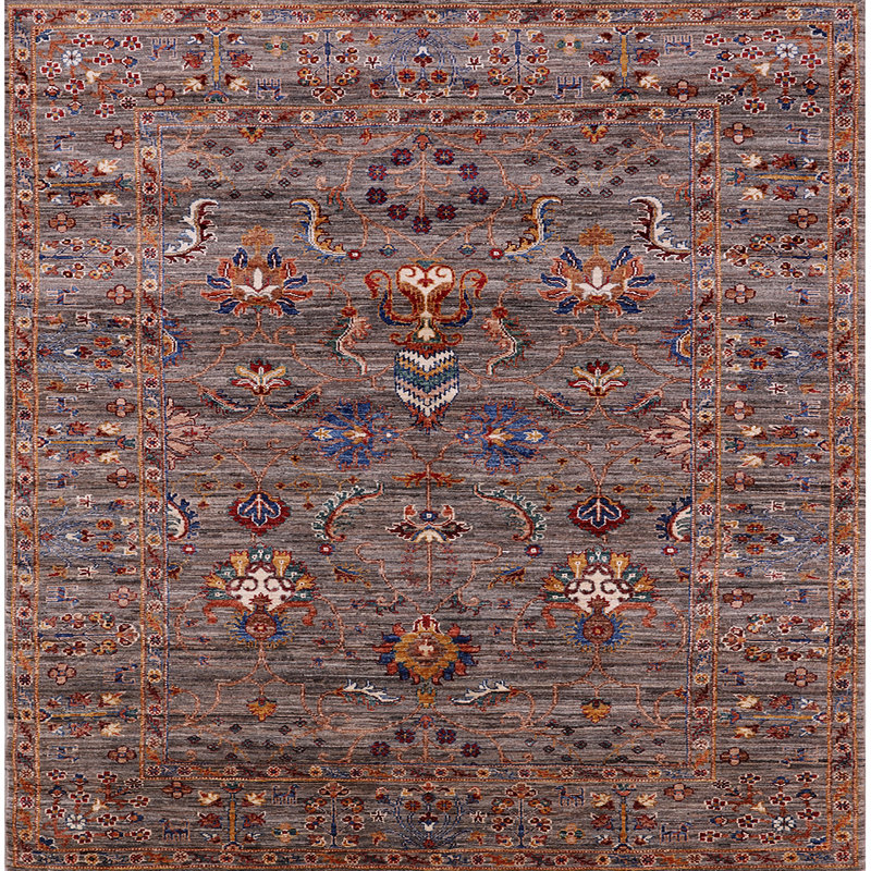 Tapis brun à motif oriental, Carré 7 pi
