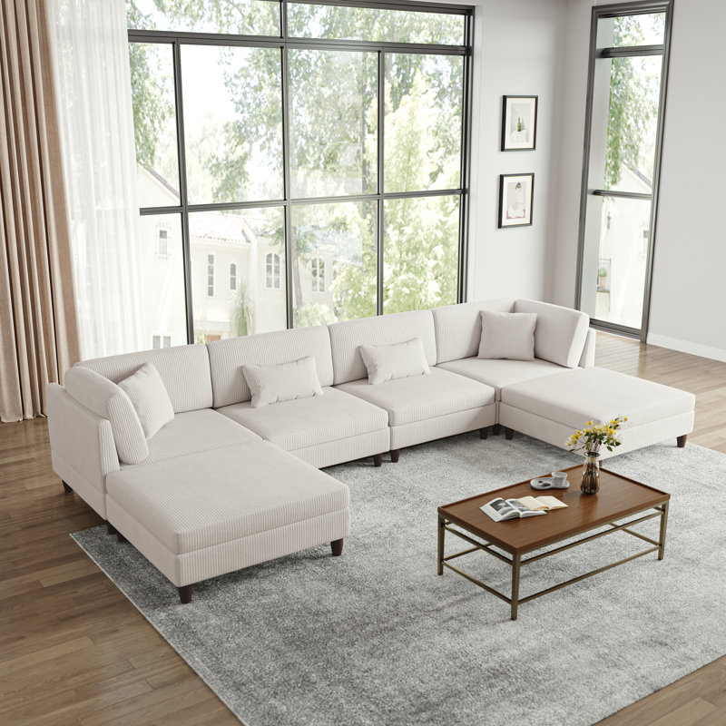 Seemab Reversible Standard Corner Sofa, 91.9cm H x 407.9cm W x 199.9cm" D, Beige