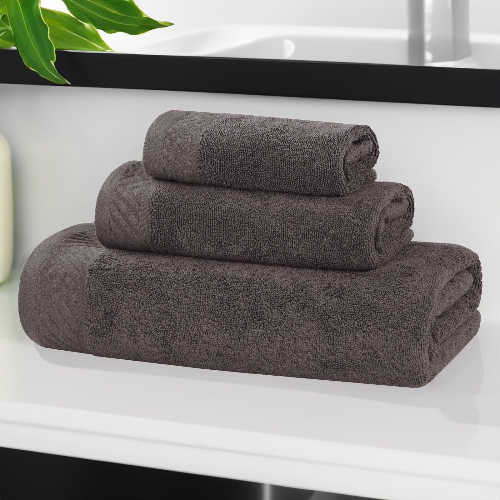 Olender 3-Piece Egyptian Cotton Towel Set, Grey
