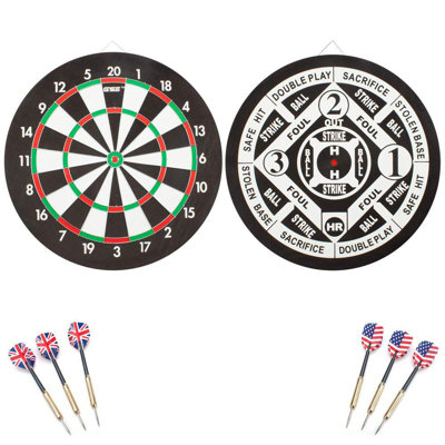 Ensemble de jeu de fléchettes de baseball en papier à double face 2 en 1 GSE 18 po x 1 po avec six fléchettes à pointe en acier 17G