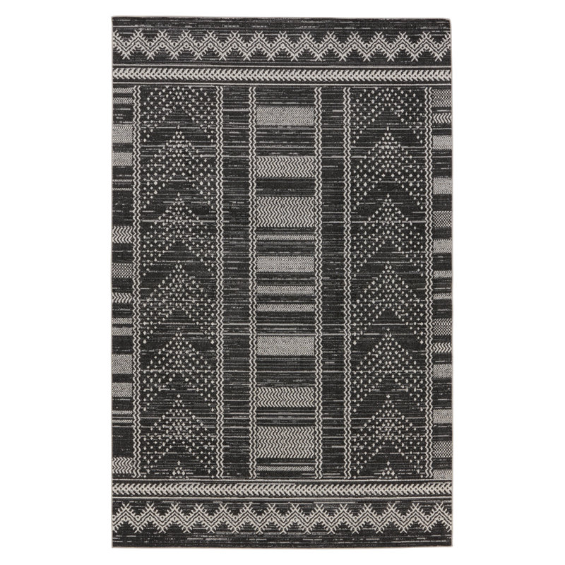Phoebe Machine Washable Kimmons Chevron Area Rug in Black/Light Gray, Rectangle 5'3" x 8'