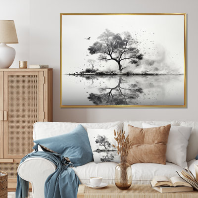 «Gray White Minimalisme Tree Ink Harmony II» sur toile imprimée
