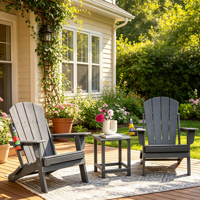 Ensemble de 3 chaises Adirondack pliantes en polyéthylène haute densité (PEHD), Gris