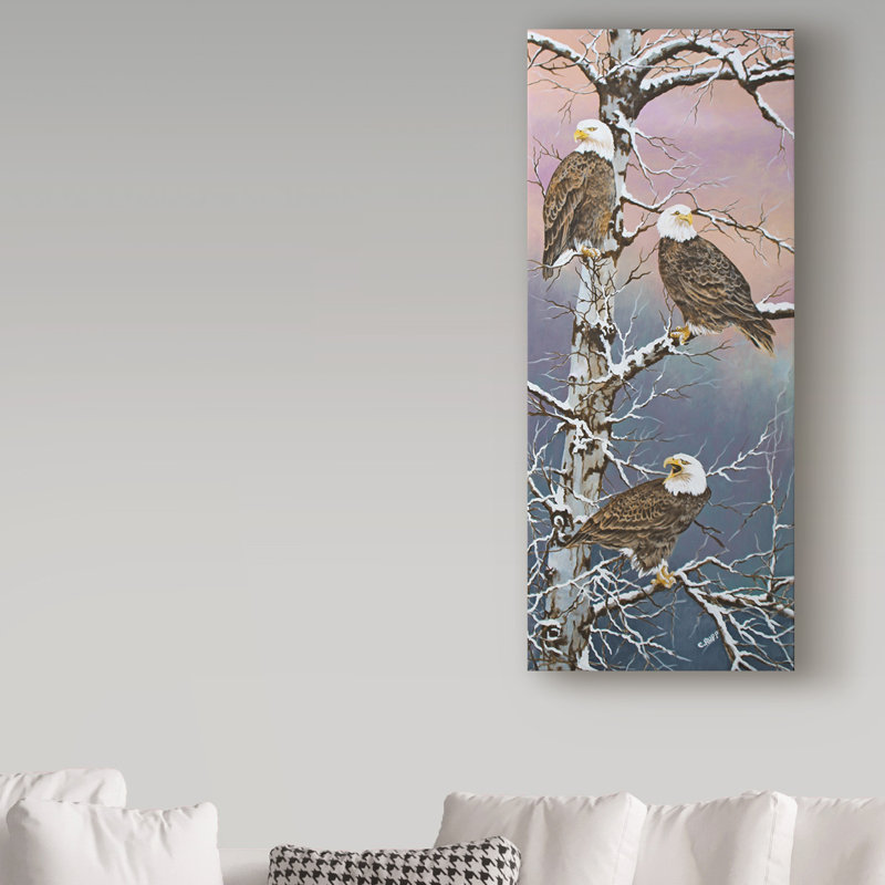 «Eagle Trio at Dawn», reproduction de peinture acrylique sur toile tendue, H 19 po x l 8 po x P 2 po