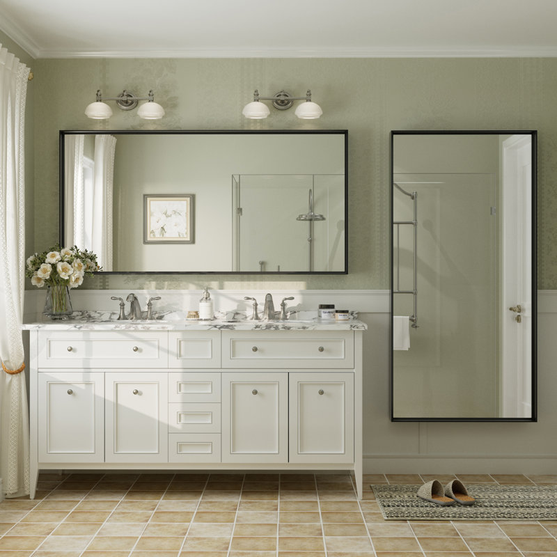 Miroir mural Aevar, 60 po x 30 po, Noir mat