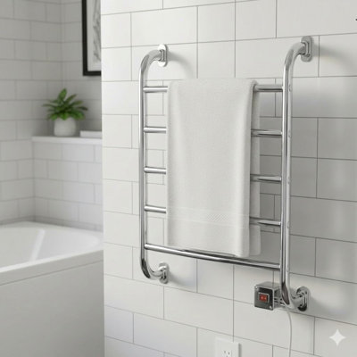 Towel Warmer, Wall-Mounted Rack, 5 Heated Bars, Wall-Mounted, Dries Towels & Garments, (Chrome)
