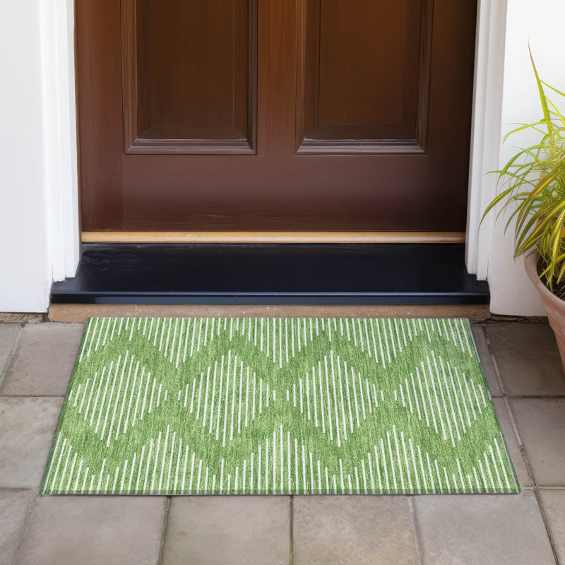 Green Geometric Pattern Washable Synthetic Rug 30" x 20"
