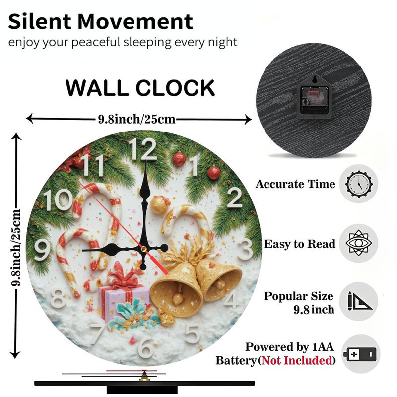 Horloge de Noël-Face-Avec-cannes de bonbon