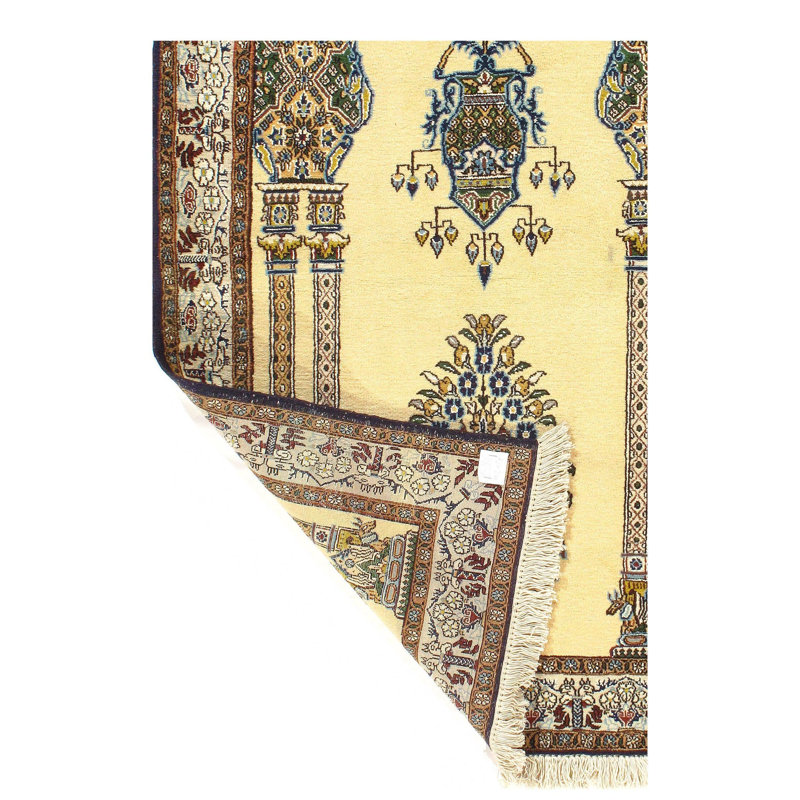 Tapis en laine et soie Isabelline Ivory Silkroad Qum - 3 pi x 5 pi