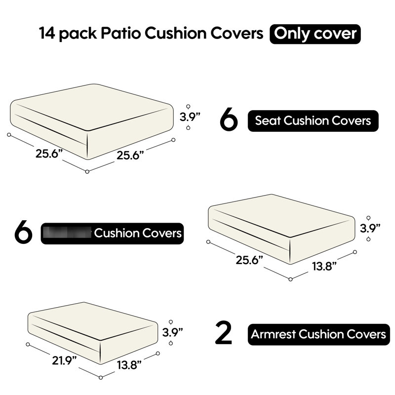 14 housses de coussin jaunes pour 7 pièces de patio, siège et dossier avec fermeture à glissière, Jaune