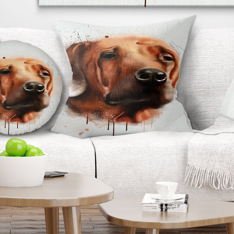Visage de chien brun - aquarelle, 16 po x 1 po, Coussin décoratif