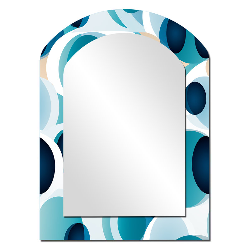 Minimaliste cobalt bleu cercles géométriques - miroir décoratif arqué géométrique sur métal, 34 po x 25 po