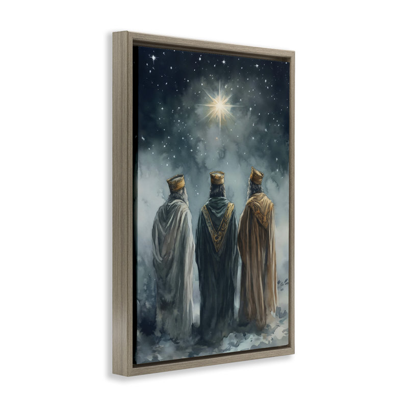 Cadre flottant Three Wise Men & North Star, design par Petal Prints Design, H 31 po x l 21 po, Cadre flottant orme Montalcino