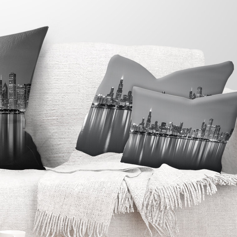Housse et housse de coussin Chicago City Skyline at Night, Rectangle 12" x 20"