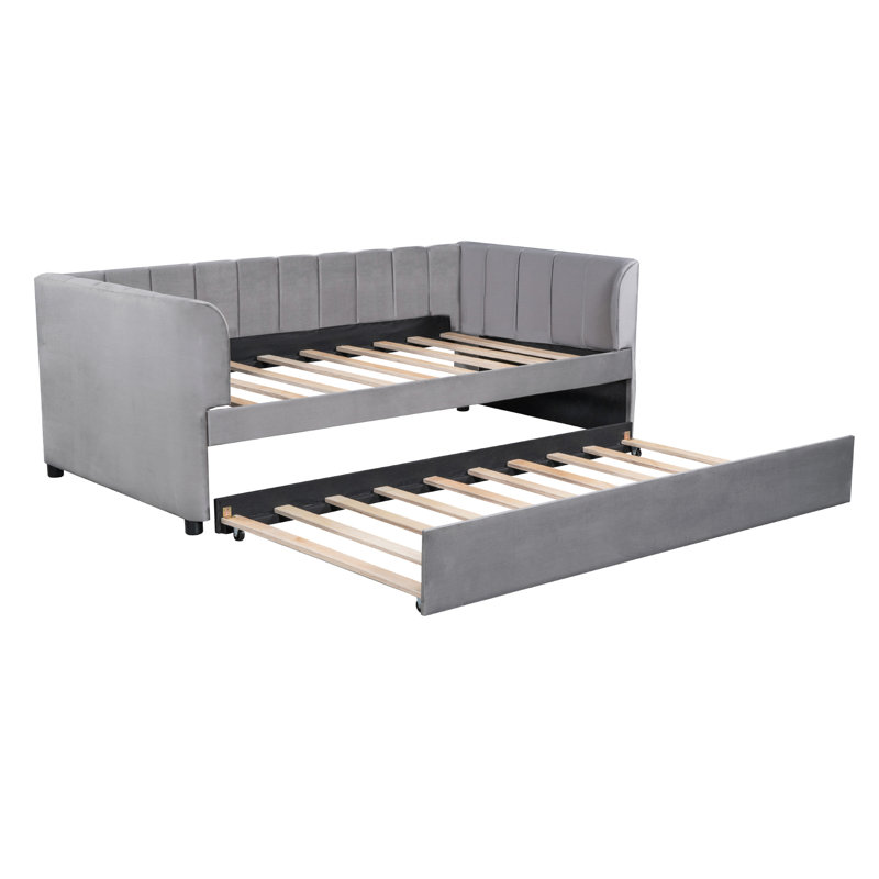 Lit de jour simple en velours avec couchette amovible élégante et amovible, Gris