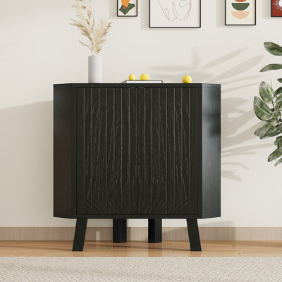 Farmhouse Corner Storage Cabinet with Adjustable Shelf, 3-Tier Industrial Wooden Corner Table with Doors, Triangle End Table for Living Room, Kitchen(31.5''x 15.7''x 30.7''), Black