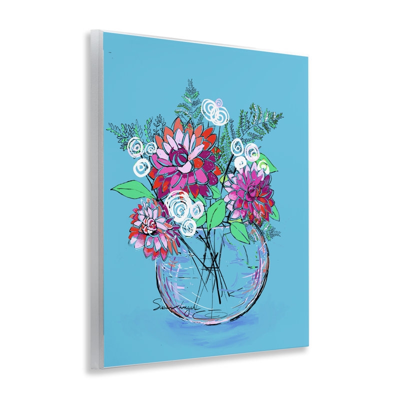 Plaque murale Dahlias dans un vase transparent, design par Susan Lugar