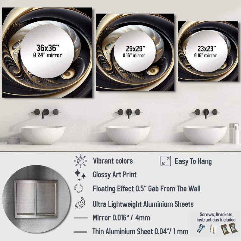 Laroyce - art mural moderne miroir carré pour salle de bain, 23 po x 23 po
