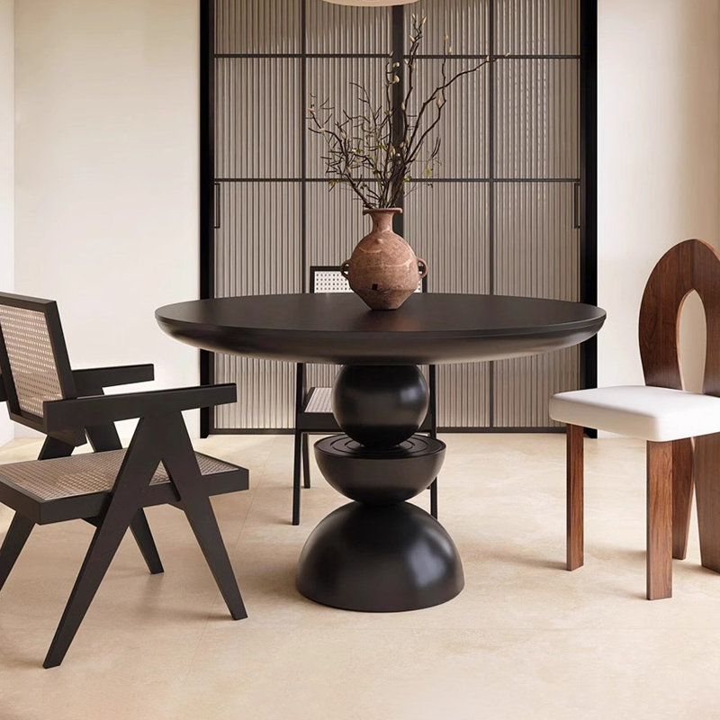 Table de salle à manger ronde en bois manufacturé noir, H 29,53 po x L 43,31 po x l 43,31 po