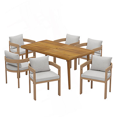 Outdoor Patio 7Pcs Dining Set (6Pcs Dining Chair With Cushion And 1Pc Dining Table)