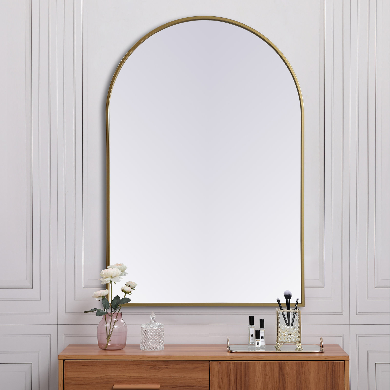 Sabine Metal Arch Wall Mirror, Brass, 40" x 27"