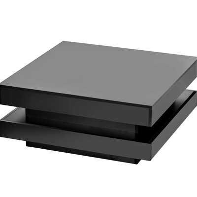2 Square Living Room Coffee Table With Led, High Gloss Black Finish, 31.5''x31.5''x14.2'', And Stylish Led Lights, Gloss, Furniture Accessory