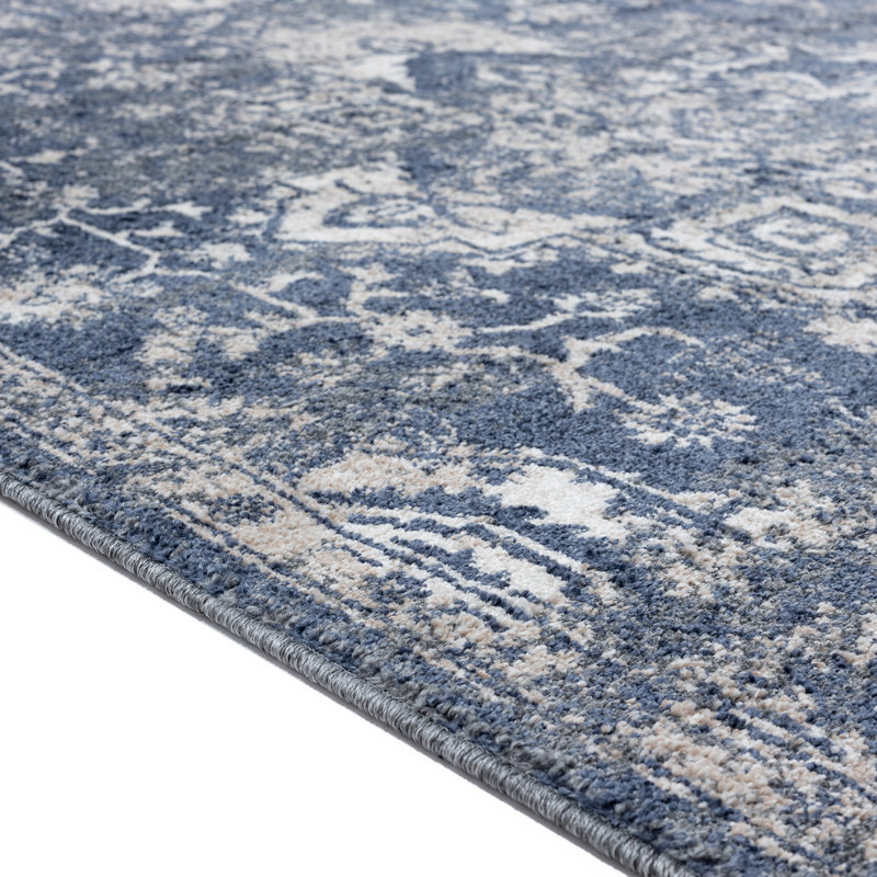 Tapis de zone bleu abstrait Taba, Rectangle de 5 pi x 7 pi