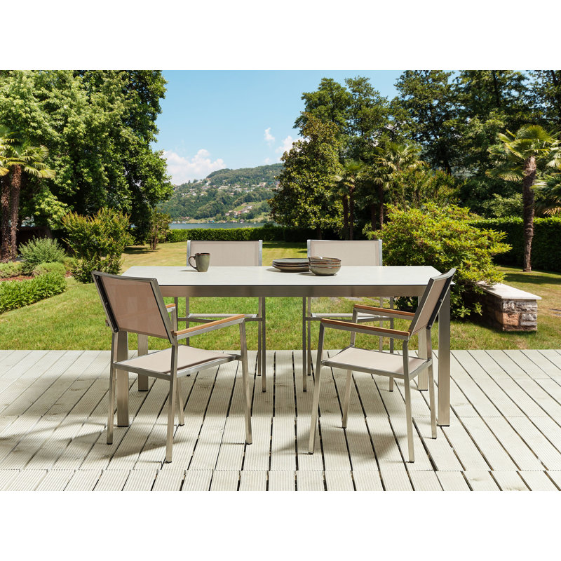 Chryssa 4 - Person Patio Dining Set Rectangular Table, White/Beige