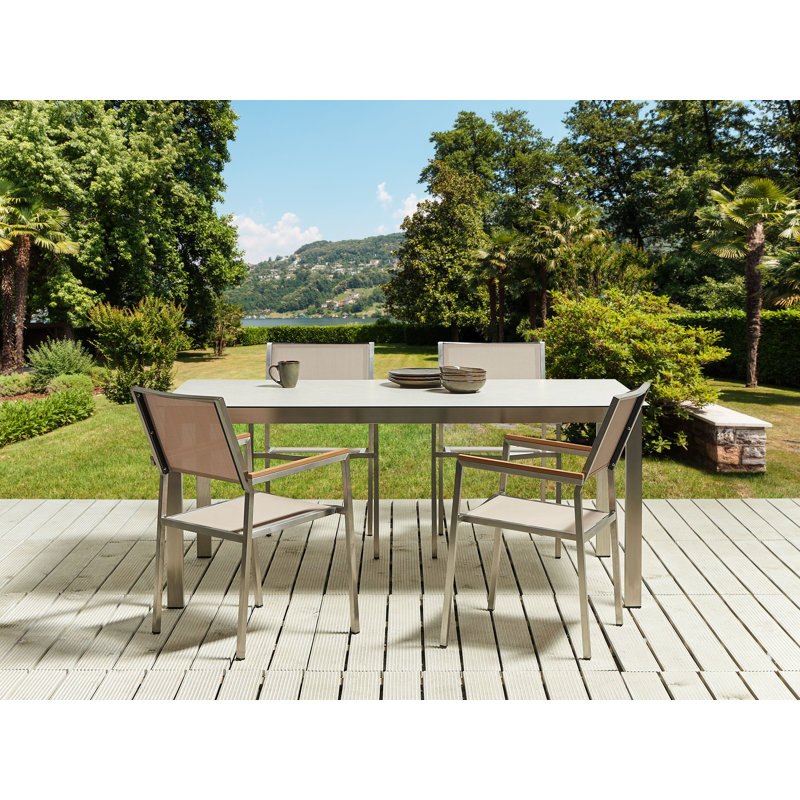 Chryssa 4 - Person Patio Dining Set with Rectangular Table, White/Beige