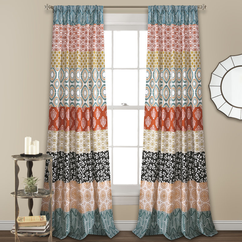 Bohemian Turquoise and Orange Polyester Light-Filtering Curtain Panels