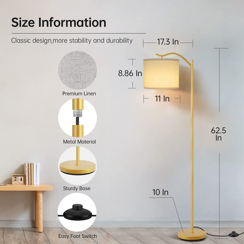 Nikkolas 63'' LED Arched Floor Lamp, Gold, Gray