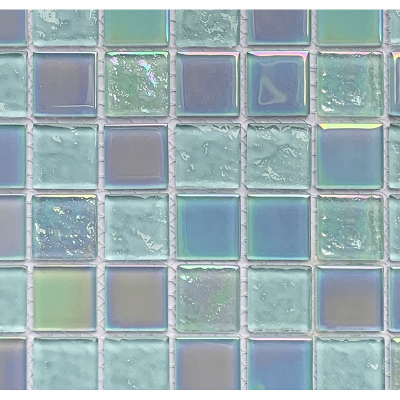 Carreau de mosaïque pour mur et plancher en verre 1 "x 1" Monticello, Iridescent bleu clair
