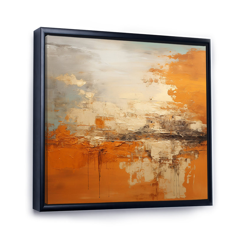 «Copper Glow», impression d'art abstrait paysage, H 36 po x l 36 po x P 1,5 po, Cadre flottant noir