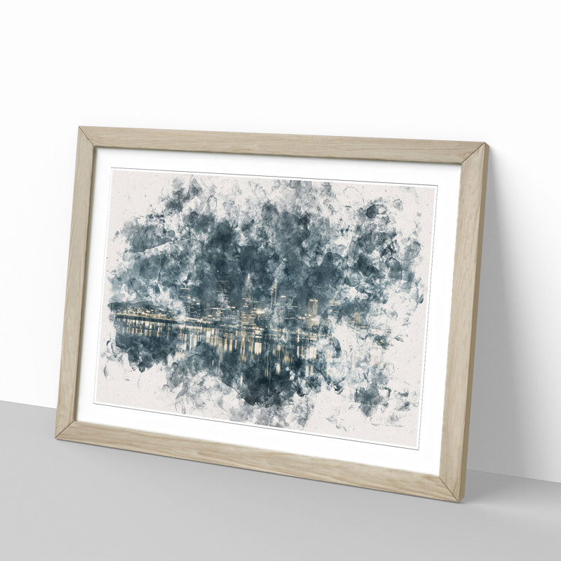 Perth City Skyline Australia at Night - Picture Frame Painting Print, Oak Framed, 45cm H x 63cm W x 2cm D