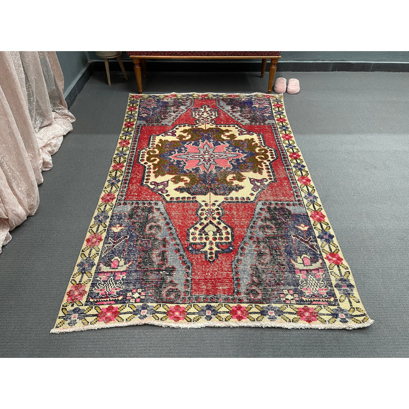 Classic Wool Rug, 46.5x79.9 Inch Red Geometric Area Rug
