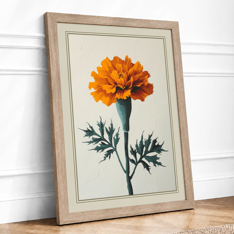 Orange Marigold Study Botanical - Print, Oak, A4 - 29.7 x 21.0 cm