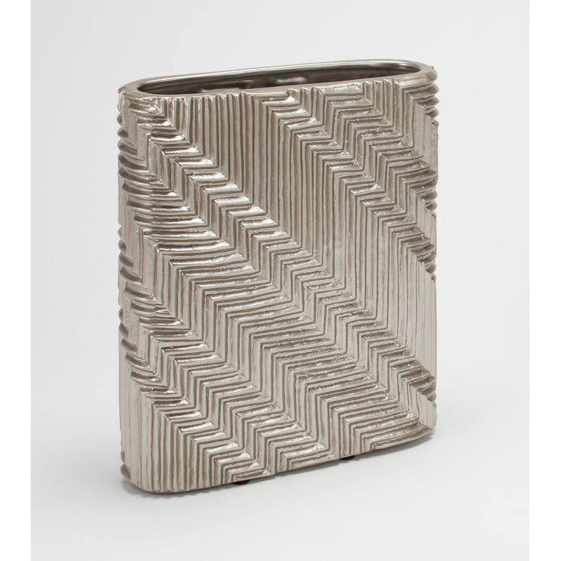 Porcelain Table Vase, 14" H x 12" W x 4.5" D, Silver