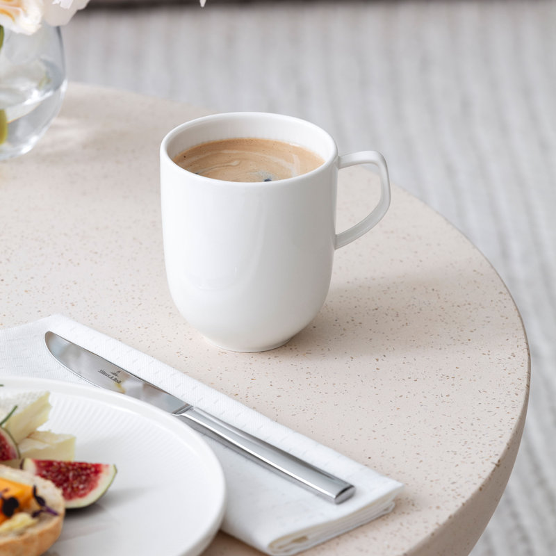 Villeroy & Boch Afina Mug with Handle, Premium Porcelain, Made in Germany, Dishwasher and Microwave Safe, 3.25 x 4in, Stackable, White