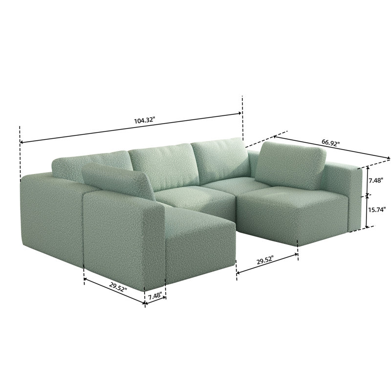 Light Green Fabric Modular Sectional Sofa with Ottoman