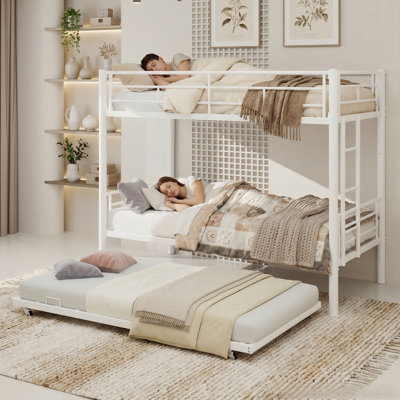 Lit superposé robuste avec lit gigogne, lit superposé simple au-dessus d'un lit simple en métal avec garde-corps et échelle de sécurité, cadre de lit superposé pour enfants, adolescents, adultes - aucun sommier requis