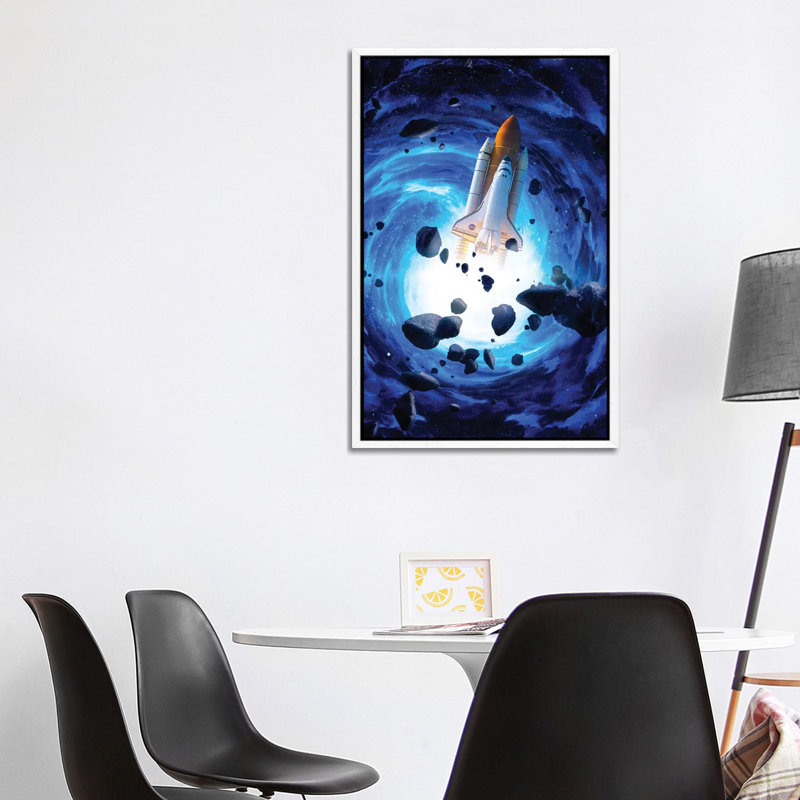 Rocket Launch Blue Vortex And Asteroids 1 Piece Wall Art on Canvas, 101.6 cm H x 66.04 cm W, White Framed