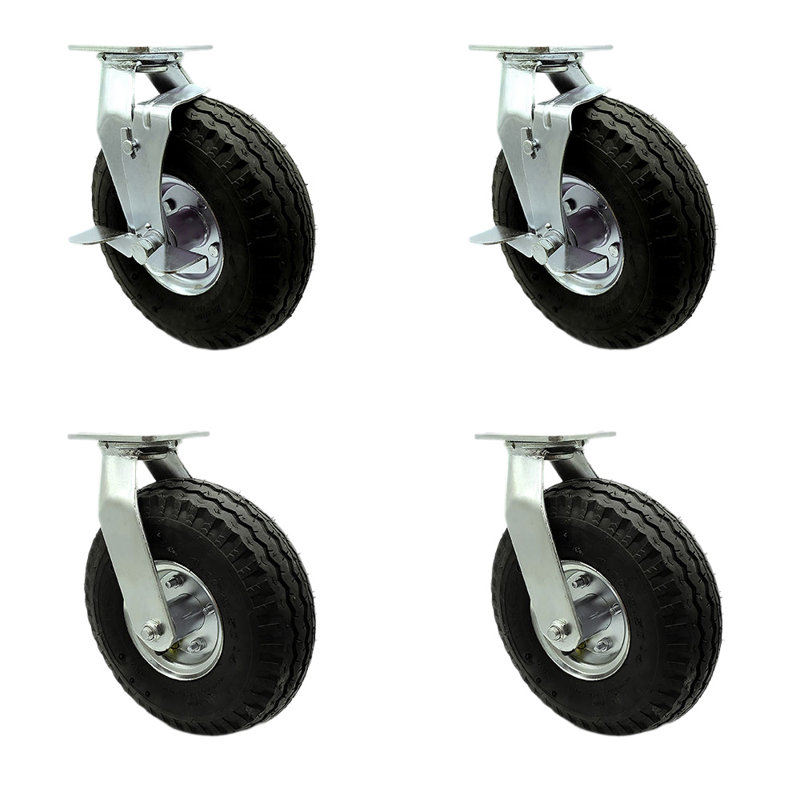 4-Piece Pneumatic Rubber Caster Set