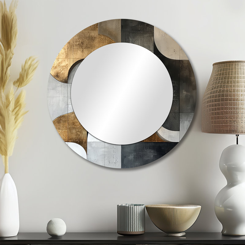 Géométrique doré bleu et gris Pure Form I - art mural décoratif à vagues - imprimé sur métal, 23 po x 23 po