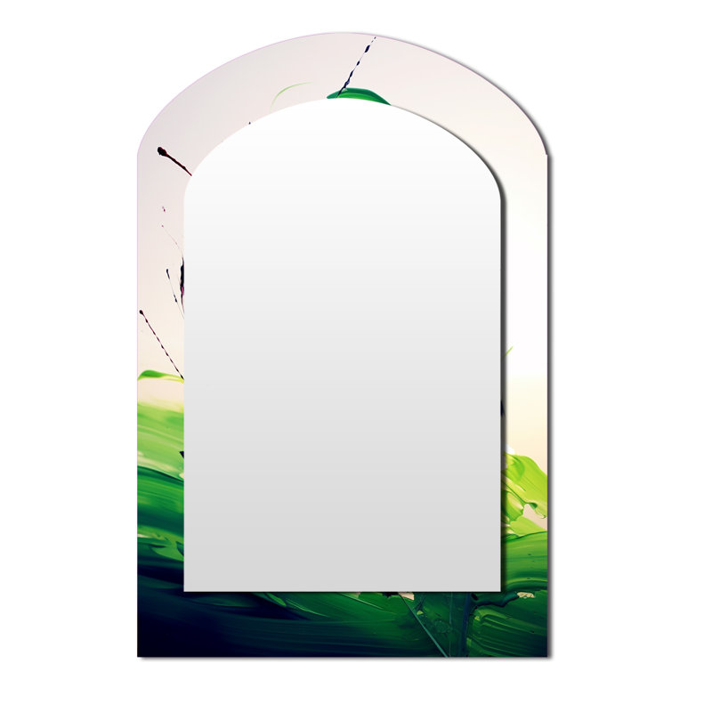 Green and white Abstract ink expression IV - Abstract Painting Asymmetrical Large Mirror, Modern Arch Decorative Wall Mirror, Printed Metal Art